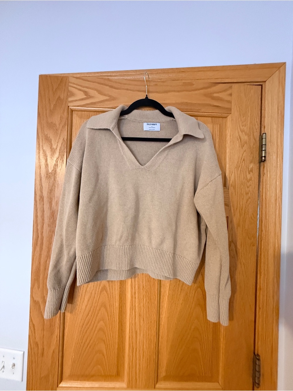 Old Navy Taupe Collared V-Neck Pullover Sweater